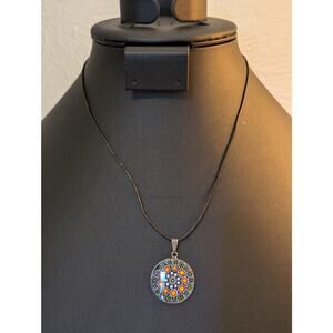 Vintage 16" Murano Art Glass Millefiori Pendant Necklace 925 Sterling